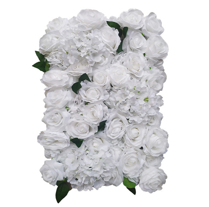 Luxurious 3D White Roses And Hydrangeas With Green Leaves, Artificial Flower Wall Backdrop