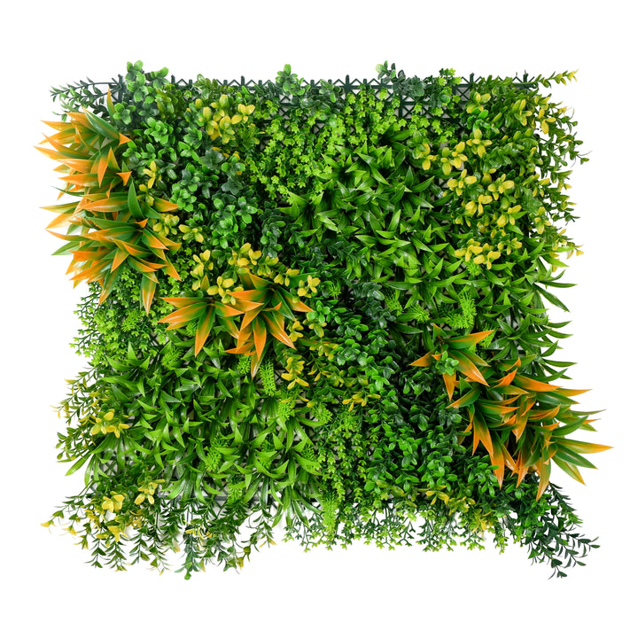 Mixed Plants In Green, Orange, And Yellow Artificial Green Wall Panels, Faux Plant Wall