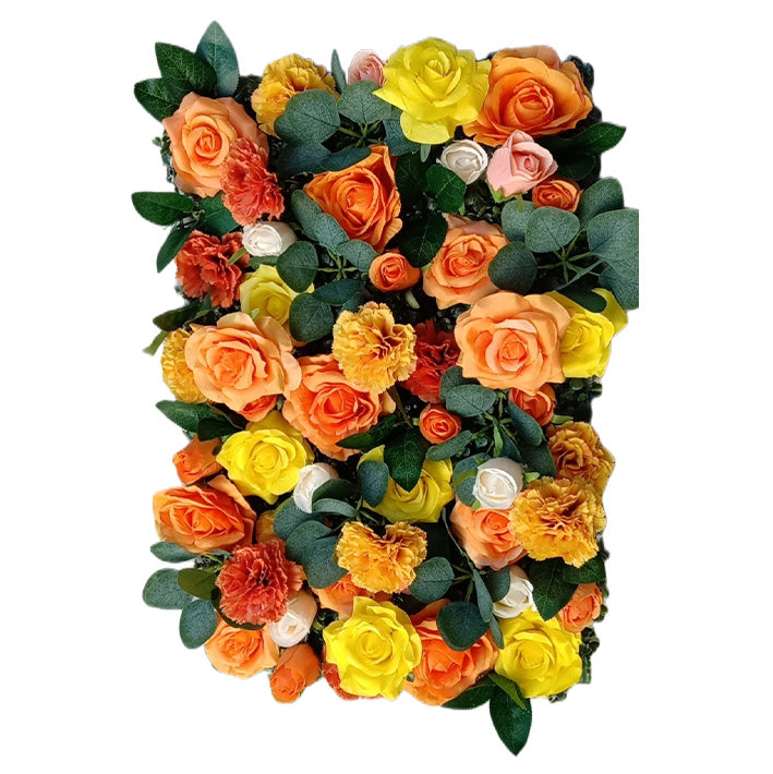 Orange And Yellow Roses With Carnation, Artificial Flower Wall Backdrop