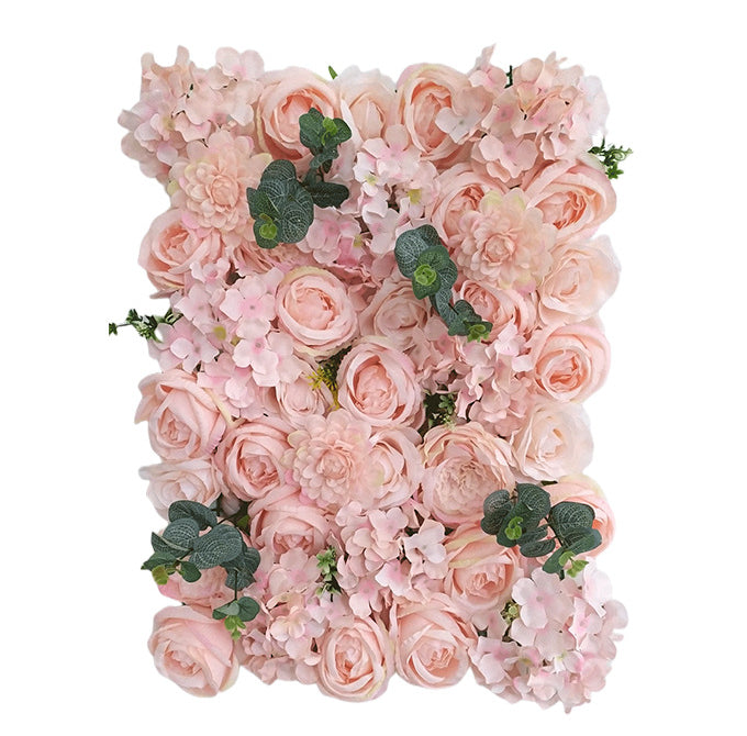 Pink Roses And Pink Hydrangeas, Artificial Flower Wall Backdrop