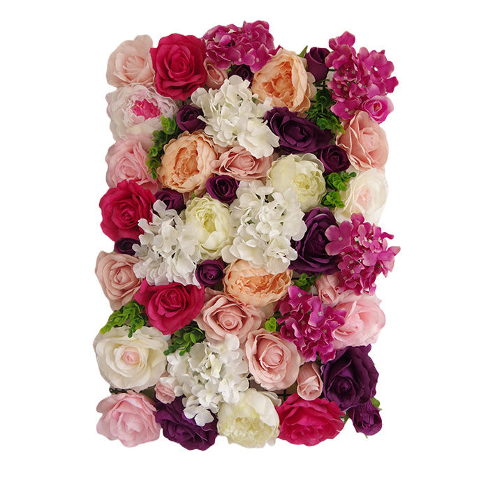 Purple And Red Roses With Hydrangeas, Artificial Flower Wall Backdrop