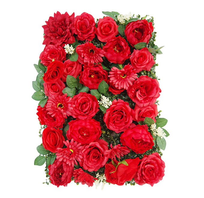 Red Roses And Carnations With Green Leaves, Artificial Flower Wall Backdrop