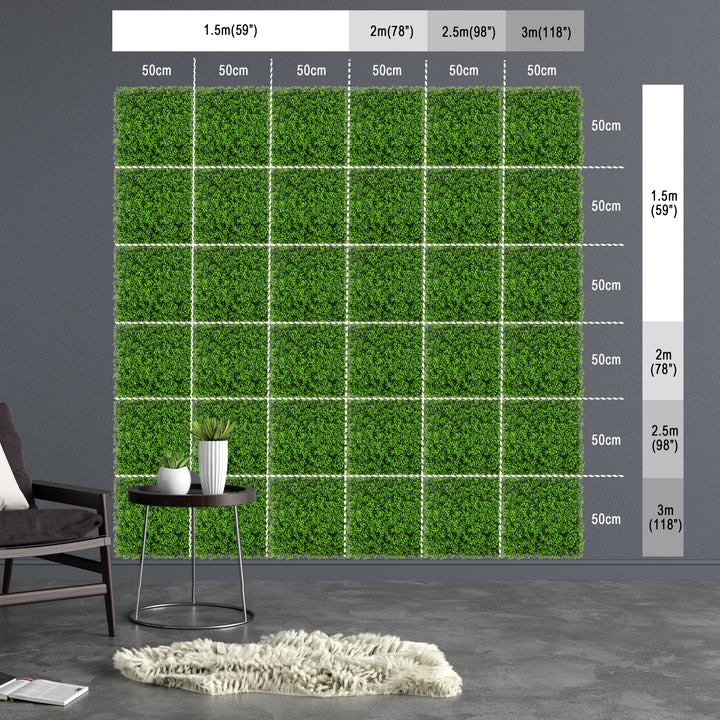 Green Milan Grass With White Flowers Artificial Green Wall Panels, Faux Plant Wall