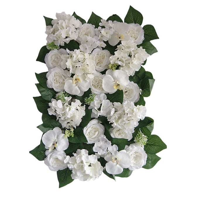 White Roses And Hydrangeas With Green Leaves, Artificial Flower Wall Backdrop